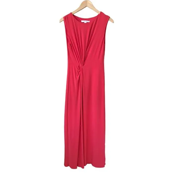 BOSTON PROPER Knot Front Maxi Dress Small Red Stretch Jersey Formal Casual
