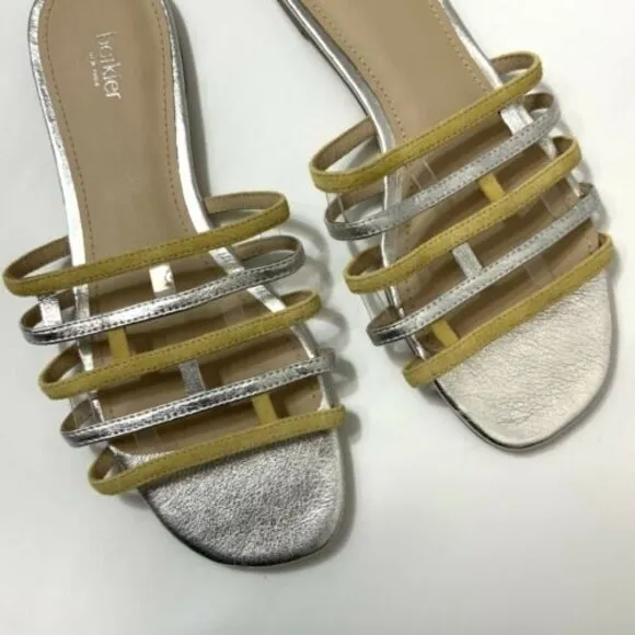Botkier Sandals 7.5M Bridger Gold Silver Bicolor Leather Flat Chic Breathable