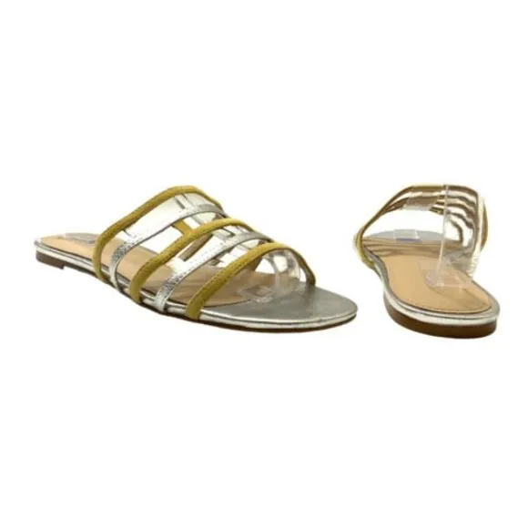 Botkier Sandals 7.5M Bridger Gold Silver Bicolor Leather Flat Chic Breathable