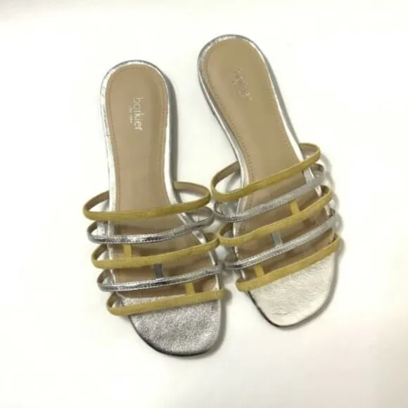 Botkier Sandals 7.5M Bridger Gold Silver Bicolor Leather Flat Chic Breathable