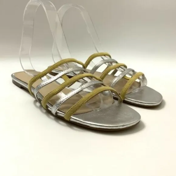 Botkier Sandals 7.5M Bridger Gold Silver Bicolor Leather Flat Chic Breathable