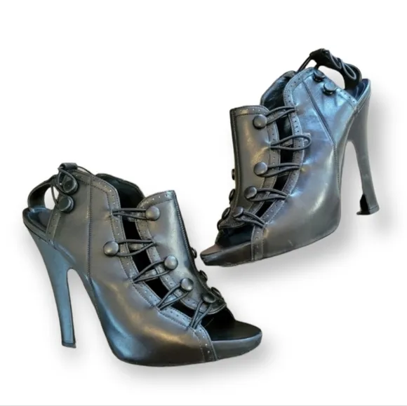 Bottega Veneta Black Leather Platform Heeled Sandals