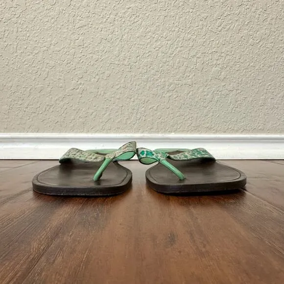BOTTEGA VENETA Thong Sandals Brown Green Leather Flip Flops Summer