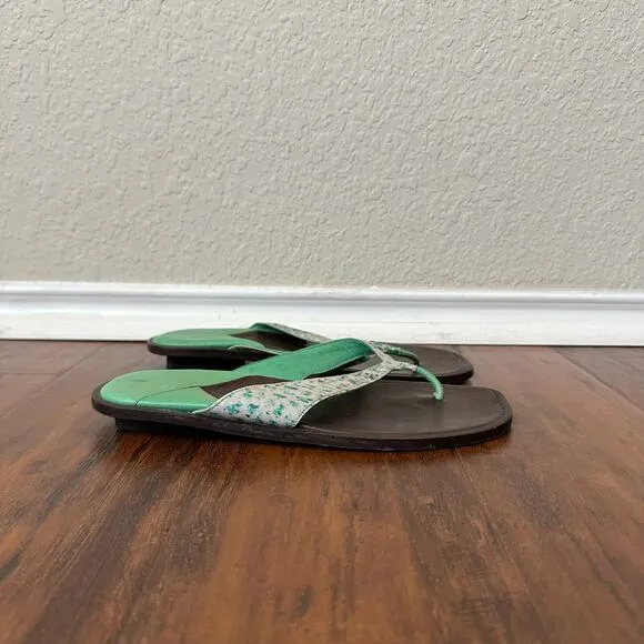 BOTTEGA VENETA Thong Sandals Brown Green Leather Flip Flops Summer