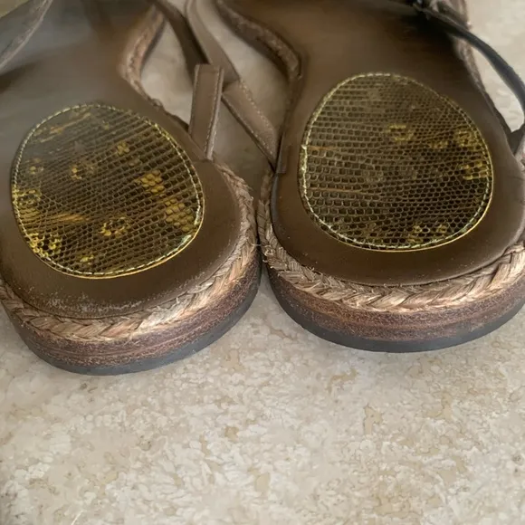 BOTTEGA VENETTA Italian iguana/leather strappy sandals, brown/yellow. 39 EUC