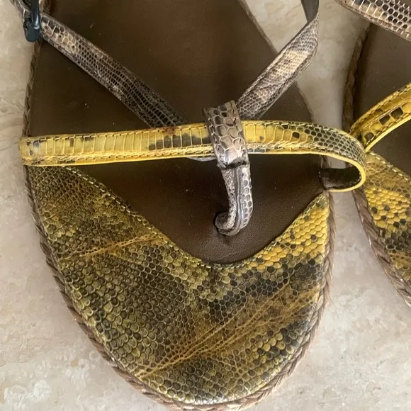 BOTTEGA VENETTA Italian iguana/leather strappy sandals, brown/yellow. 39 EUC