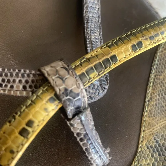 BOTTEGA VENETTA Italian iguana/leather strappy sandals, brown/yellow. 39 EUC