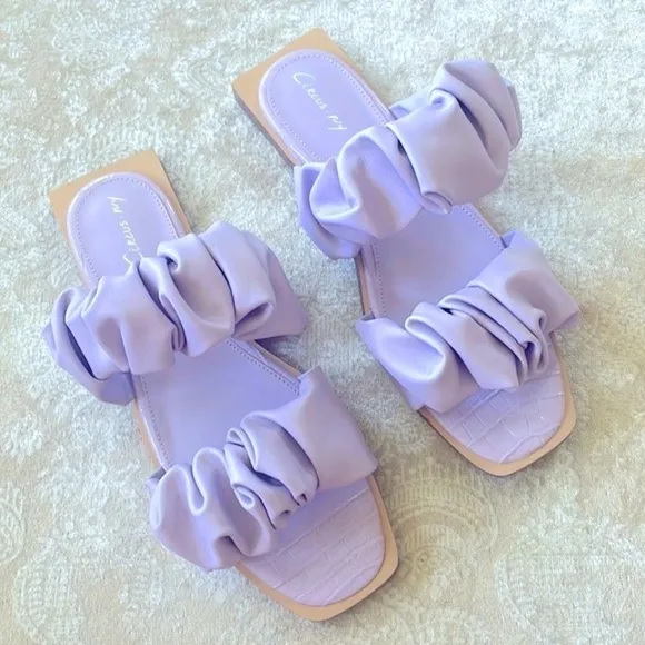 Brand New Circus by Sam Edelman Iggy Ruched Slide Sandals Ruffles Light Purple