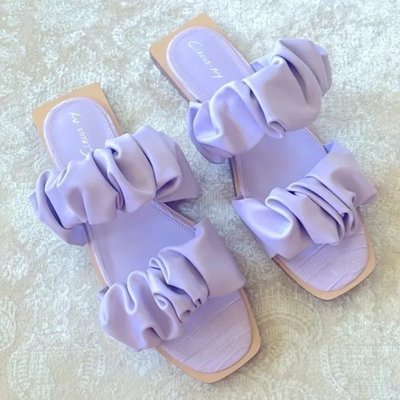 Brand New Circus by Sam Edelman Iggy Ruched Slide Sandals Ruffles Light Purple