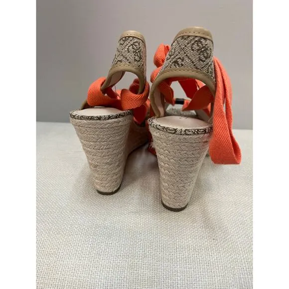 Brand New Guess Women's 8.5 Halona Wedge Sandals Beige Orange