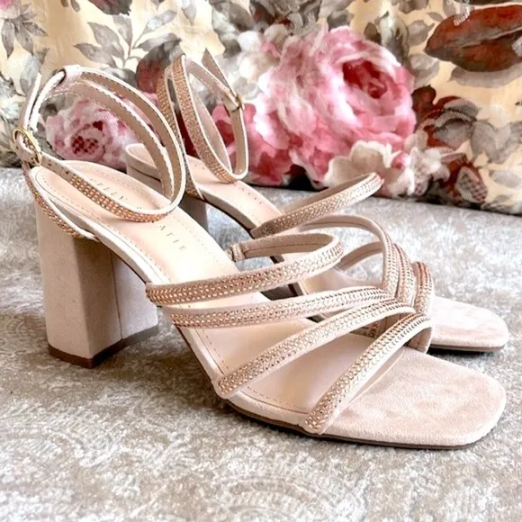 Brand New Kelly &amp; Katie Light Peach Microsuede Bling Strap Block Heel Sandals
