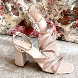 Brand New Kelly &amp; Katie Light Peach Microsuede Bling Strap Block Heel Sandals