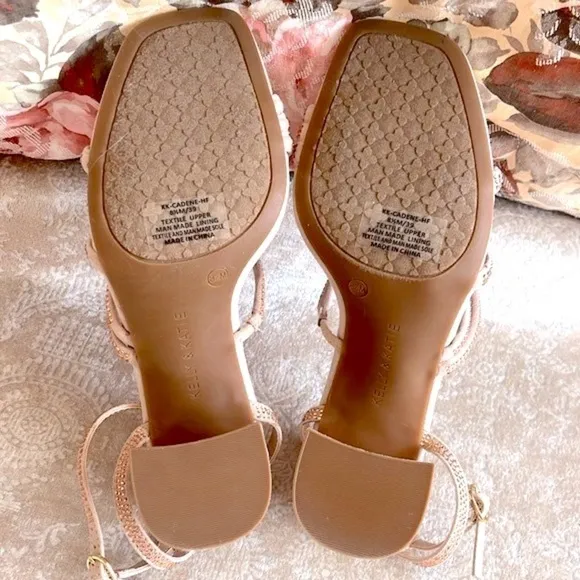 Brand New Kelly &amp; Katie Light Peach Microsuede Bling Strap Block Heel Sandals