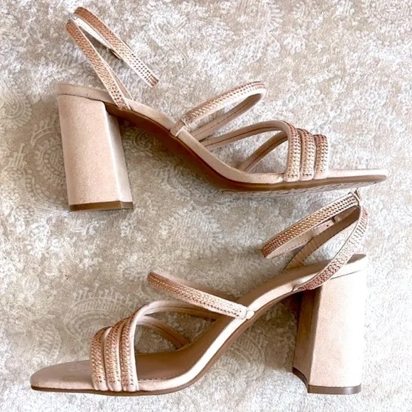 Brand New Kelly &amp; Katie Light Peach Microsuede Bling Strap Block Heel Sandals
