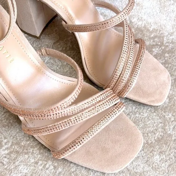 Brand New Kelly &amp; Katie Light Peach Microsuede Bling Strap Block Heel Sandals