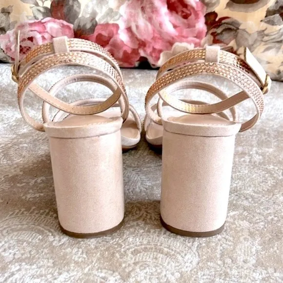 Brand New Kelly &amp; Katie Light Peach Microsuede Bling Strap Block Heel Sandals