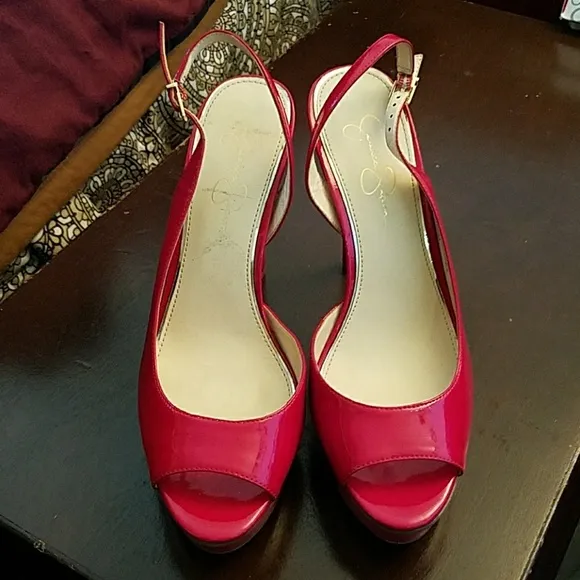 Brand new sandals heels red shinny