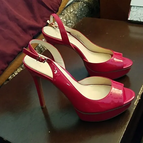 Brand new sandals heels red shinny