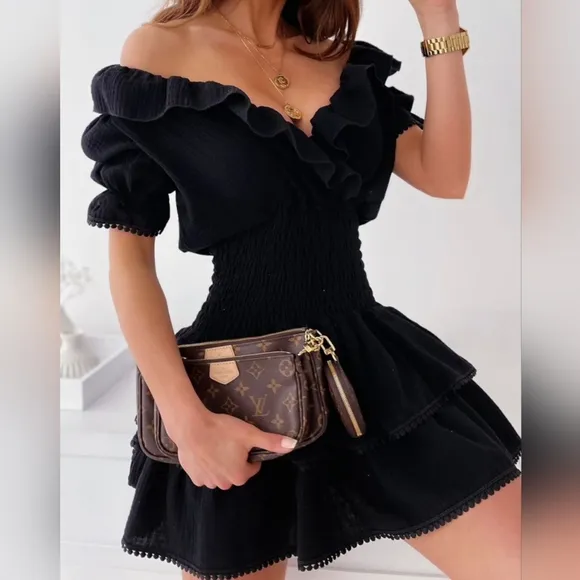 Breezy Babe Layered Mini Dress - Black