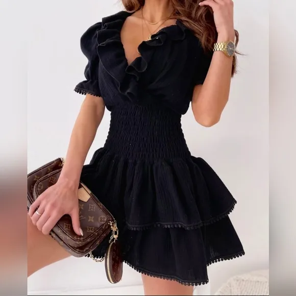 Breezy Babe Layered Mini Dress - Black