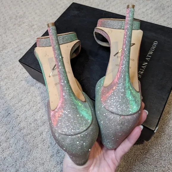 Brian Atwood Rainbow Heel Sandals Consort Shimmer Size 8