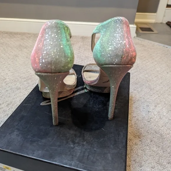 Brian Atwood Rainbow Heel Sandals Consort Shimmer Size 8
