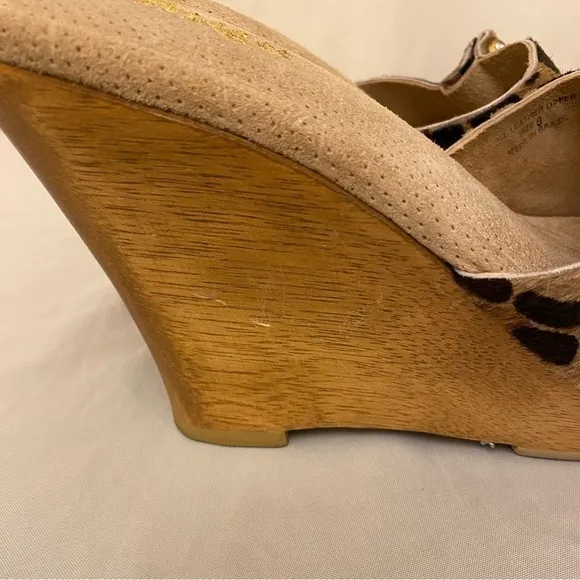 Bridget Glitz Wood Platform Sandals Animal Print Rhinestones Leather Shoes Sz 8