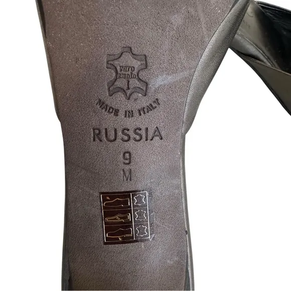 Brighton Russia Metallic Bronze Sandals Rhinestone Leather Heeled Italian Mules