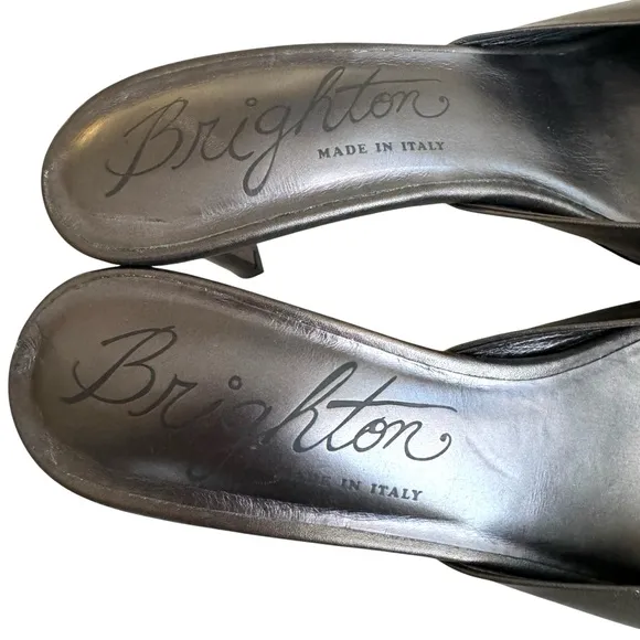 Brighton Russia Metallic Bronze Sandals Rhinestone Leather Heeled Italian Mules