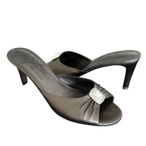 Brighton Russia Metallic Bronze Sandals Rhinestone Leather Heeled Italian Mules