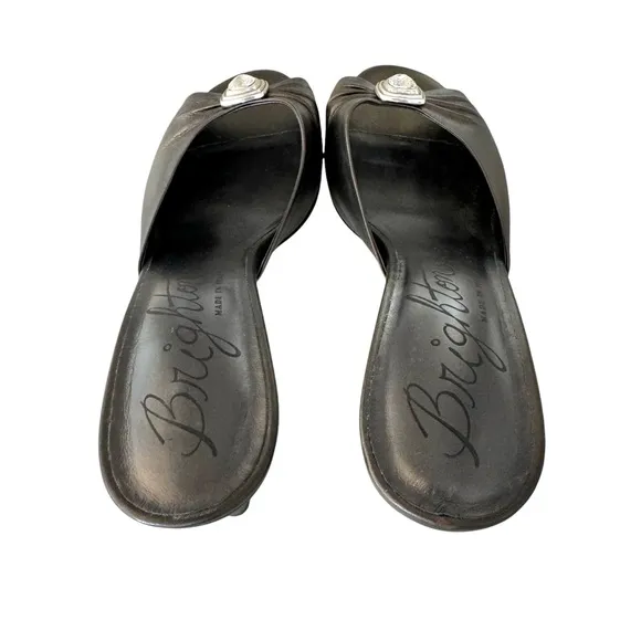 Brighton Russia Metallic Bronze Sandals Rhinestone Leather Heeled Italian Mules