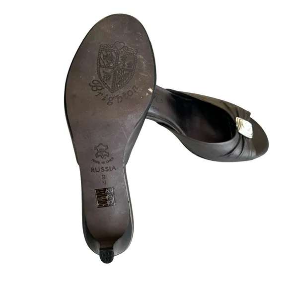 Brighton Russia Metallic Bronze Sandals Rhinestone Leather Heeled Italian Mules