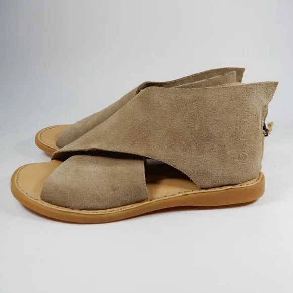 BØRN Born Iwa Comfort Flat Crisscross SANDALS Size 6 Taupe Suede Leather NEW