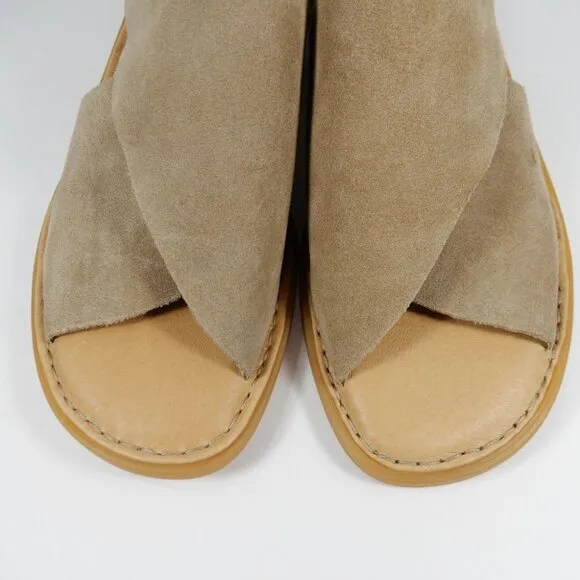 BØRN Born Iwa Comfort Flat Crisscross SANDALS Size 6 Taupe Suede Leather NEW