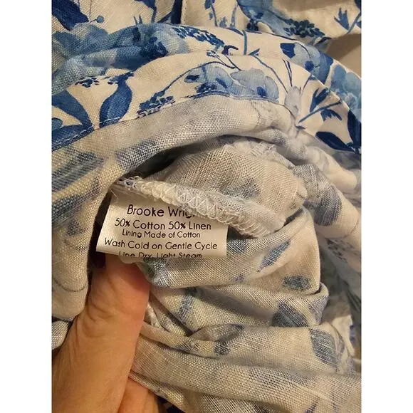 Brooke Wright Lucy mini dress az XS linen blue floral new
