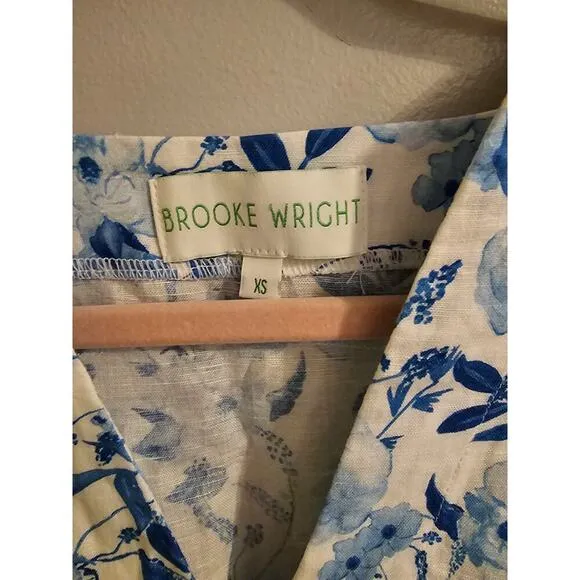 Brooke Wright Lucy mini dress az XS linen blue floral new