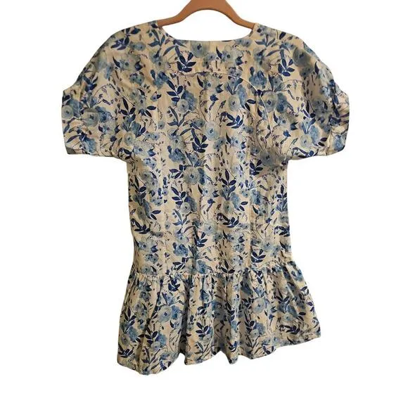 Brooke Wright Lucy mini dress az XS linen blue floral new
