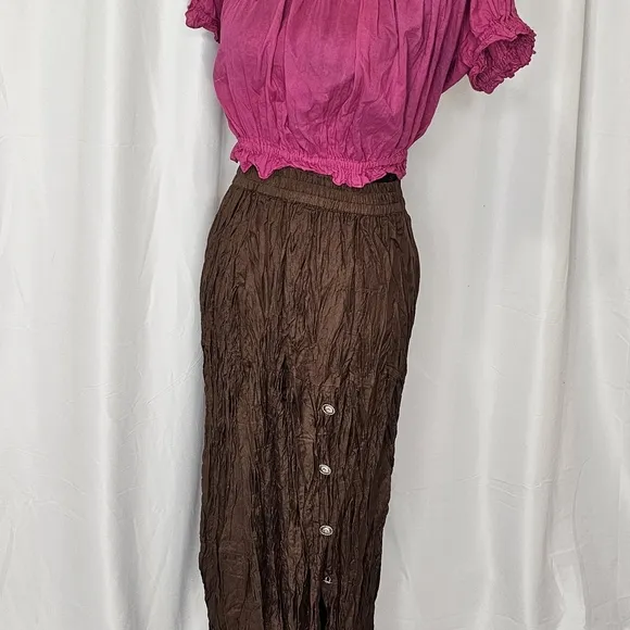 Brown Broomstick With Concho Button Side Slit