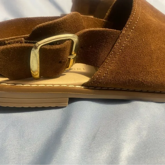 Brown Minimalist Slingback Sandals with Adjustable Buckle