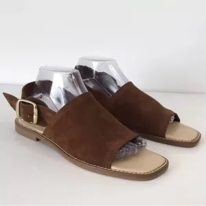 Brown Minimalist Slingback Sandals with Adjustable Buckle