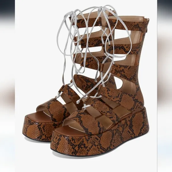 Brown Snakeskin Gladiator Platform Sandals