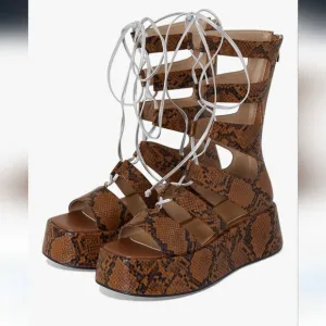 Brown Snakeskin Gladiator Platform Sandals
