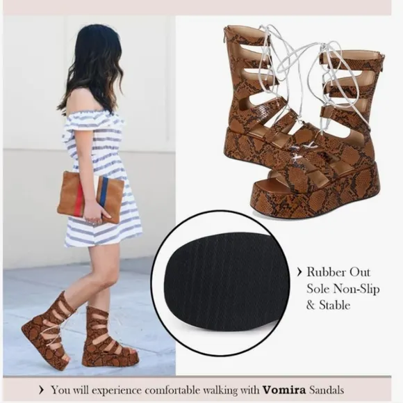 Brown Snakeskin Gladiator Platform Sandals