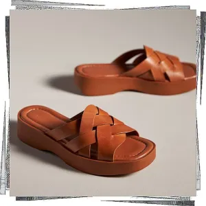 Brown Woven Leather Slide Sandals (EU 37/ US 6 - 6.5) by Pilcro
