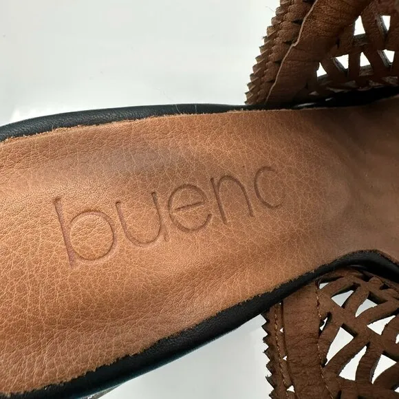 Bueno Women's Candice Leather‎ Geometric Buckle Heeled Sandals, Size 37, Black