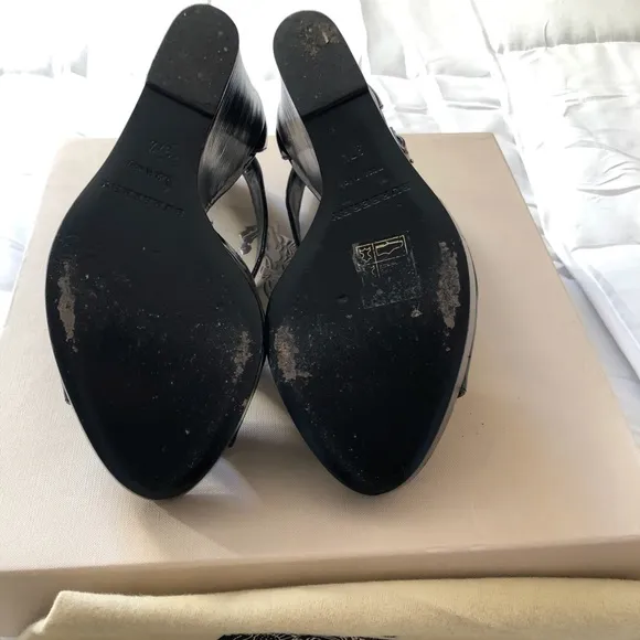Burberry Black Patent Leather Wedge Sandals 37.5