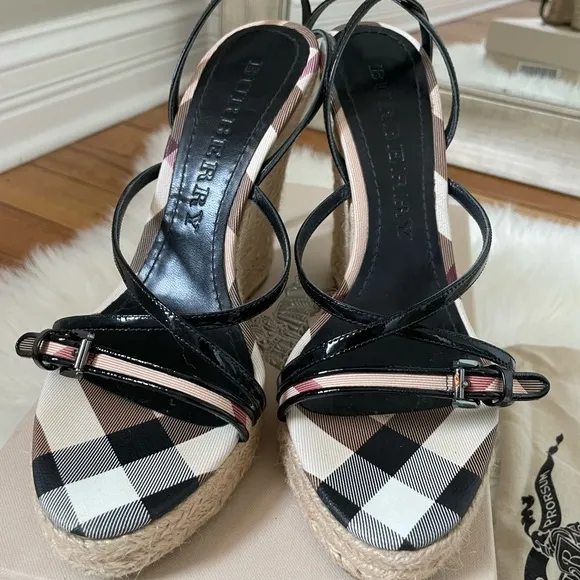 BURBERRYNova Check Espadrille Wedge Sandals 39