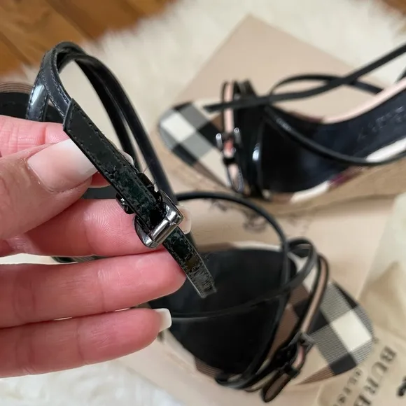 BURBERRYNova Check Espadrille Wedge Sandals 39