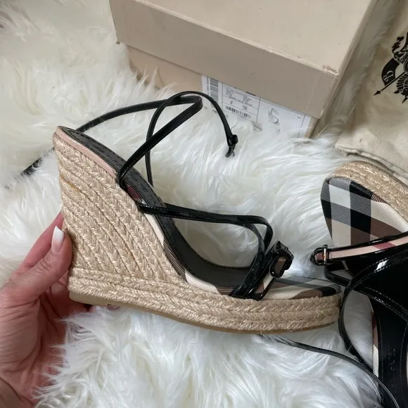 BURBERRYNova Check Espadrille Wedge Sandals 39
