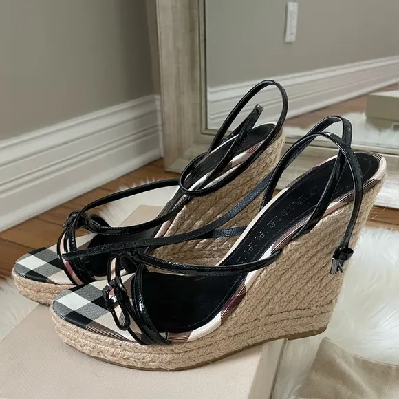 BURBERRYNova Check Espadrille Wedge Sandals 39